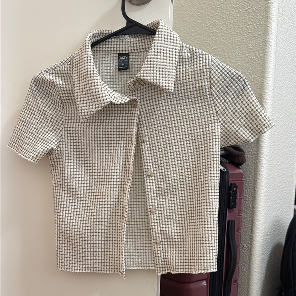 Checkered Shirt - tan and White